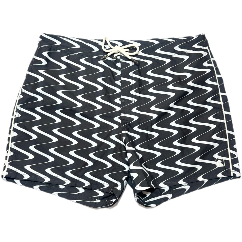 Dandy Del Mar The Riviera Trunks Mens Size 34 Swim Shorts Black White Wave Retro
